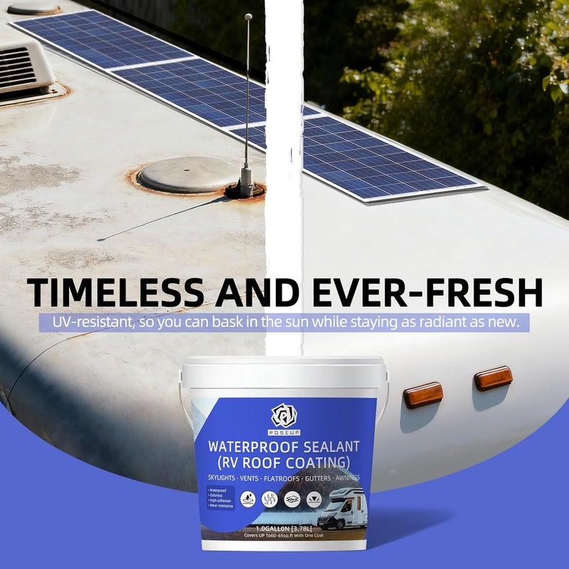 ROSEUP RV Roof Sealant & Coating – Liquid Rubber Waterproof Sealant for RV, Camper, Trailer Roof Repair, Leak Proof, DIY Application – 1 Gallon Kit - Image 5